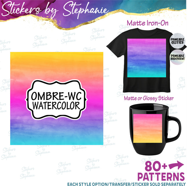 Ombre Watercolor Print Pattern DIY Vinyl Sheet Iron-On Transfer or Sticker