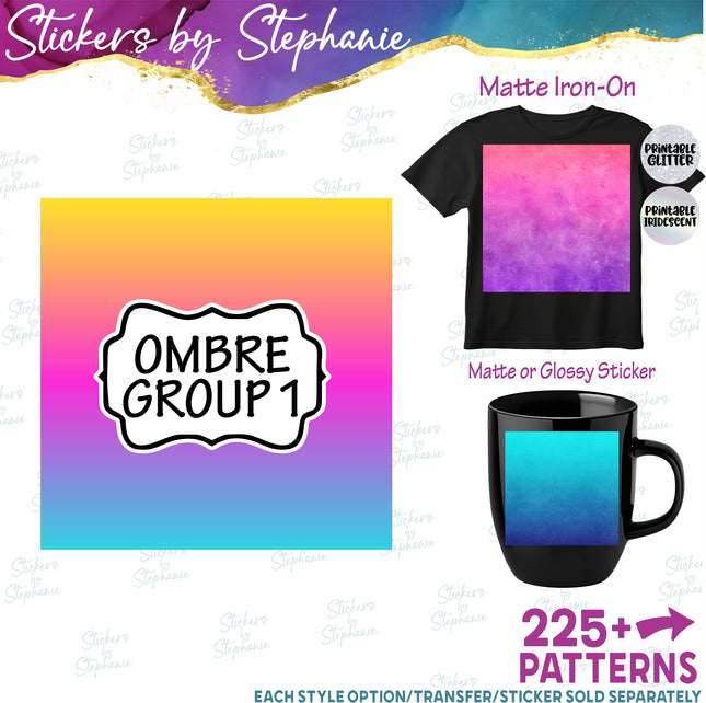 Ombre Gradient Group 1 Print Pattern DIY Vinyl Sheet Iron-On Transfer or Sticker