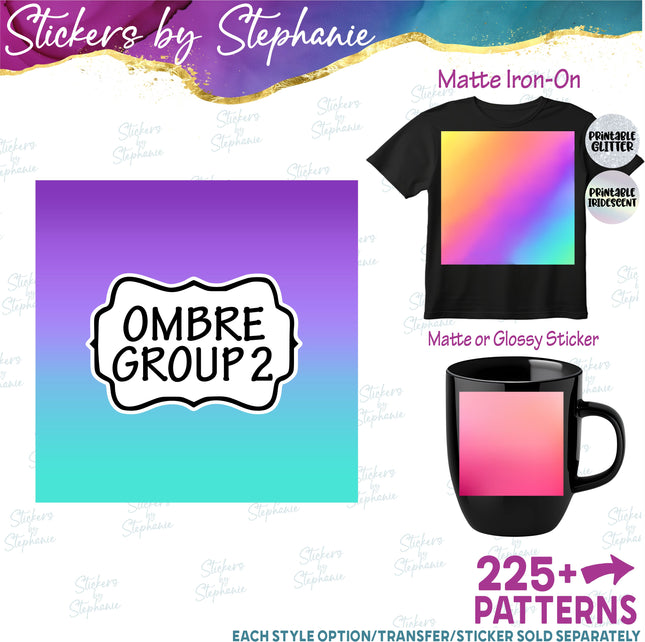 Ombre Gradient Group 2 Print Pattern DIY Vinyl Sheet Iron-On Transfer or Sticker