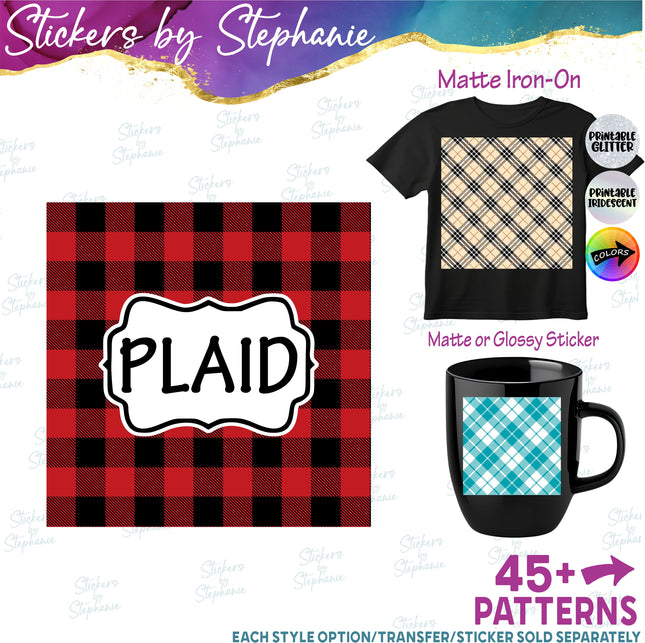 Plaid Buffalo Gingham Print Pattern DIY Vinyl Sheet Iron-On Transfer or Sticker