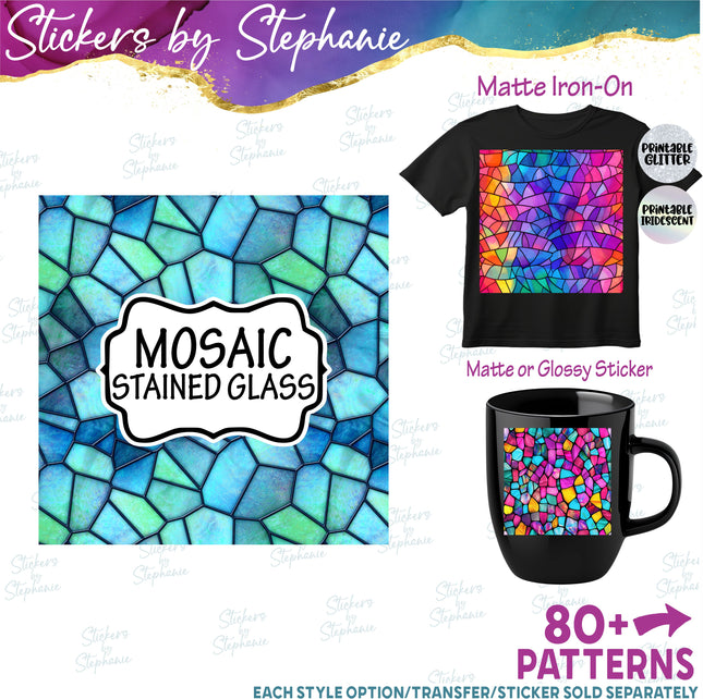 Mosaic Stained-Glass Print Pattern DIY Vinyl Sheet Iron-On Transfer or Sticker