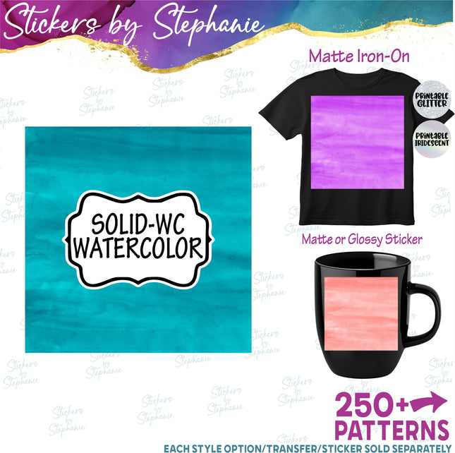 Watercolor Solid Color Print Pattern DIY Vinyl Sheet Iron-On Transfer or Sticker