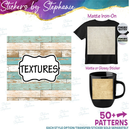 Texture Wood Fabric Paper Print Pattern DIY Vinyl Sheet Iron-On Transfer or Sticker