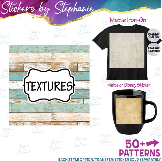 Texture Wood Fabric Paper Print Pattern DIY Vinyl Sheet Iron-On Transfer or Sticker