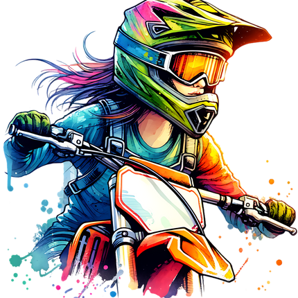 Colorful Motocross Girl Matte Iron-On Transfer