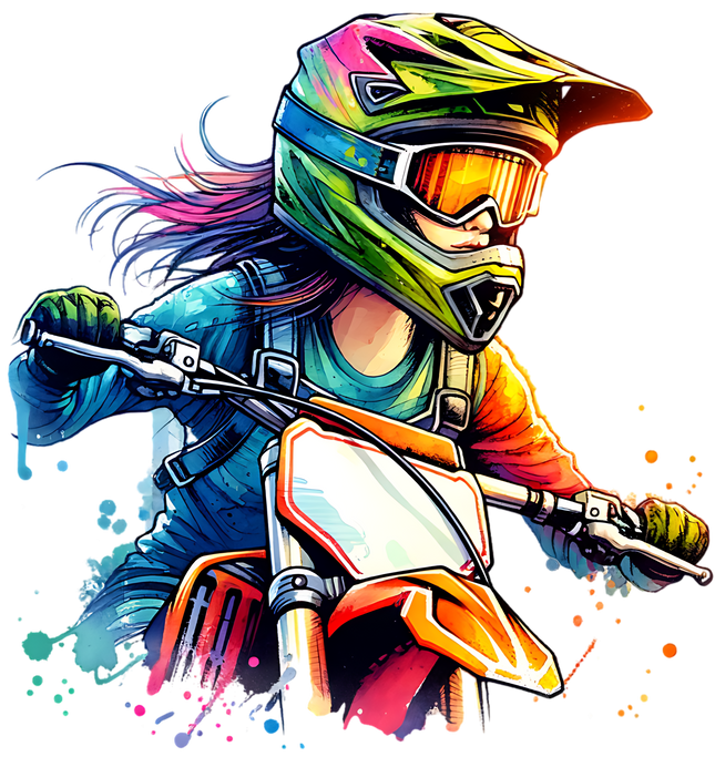Colorful Motocross Girl Matte Iron-On Transfer